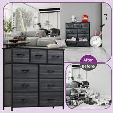 Wide Chest Of Drawers With 9 Drawers, Fabric Dressers With Easy Pull Handle,Sturdy Steel Frame,Storage Drawers For Bedroom, Kids Room, Closet, Clothes - Black - View 5
