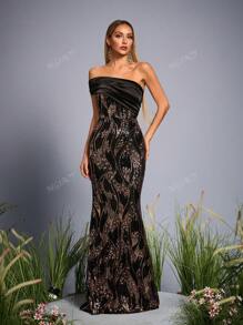 Mgiacy New Arrival Off The Shoulder Elegant Evening Gown Dress Ruched Sequin Mermaid Long Dress, Party Dress, Wedding Guest Dress, Formal Dress