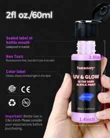 Fantastory 夜光颜料，夜光颜料 10x60ml，防水丙烯颜料，夜光颜料和黑光颜料，适用于万圣节石头和画布。丙烯颜料套装（柔色系列），返校季，学校用品 - 彩色 - 查看 3