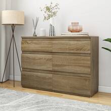 Commode With 6 Tiroirs, Armoire à Tiroirs, Meuble Rangement, Commode Chambre, Commode With Tiroirs, Ideal For The Salon, The Chambre à Coucher And The Office, 100x30x70 Cm (Sonoma) - 棕色 - 查看 1