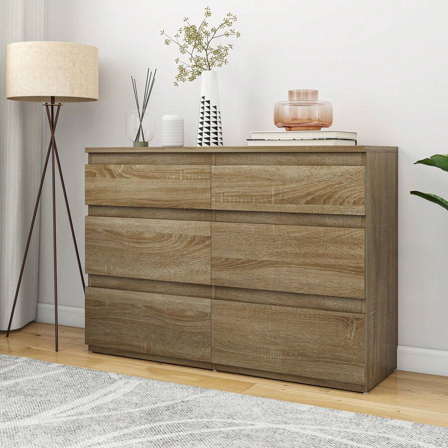 Commode With 6 Tiroirs, Armoire à Tiroirs, Meuble Rangement, Commode Chambre, Commode With Tiroirs, Ideal For The Salon, The Chambre à Coucher And The Office, 100x30x70 Cm (Sonoma) - 棕色 - 查看 1