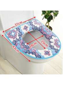 Waterproof Universal Coral Fleece Toilet Mat With Petals Pattern, Toilet Seat Cover With Adhesive Strap, Home Toilet Cushion Bathroom Decor Summer