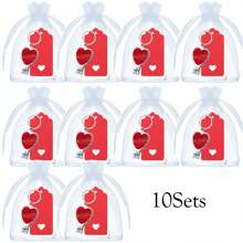30Pcs(10Sets) Mother's Day Valentine's Day Heart Multi Function Bottle Opener Nail Clipper Couple Favors Love Greeting Cards White Organza Bags For Party Supplies Valentine Gift Souvenir Wife Husband Decor - Multicolor - View 10