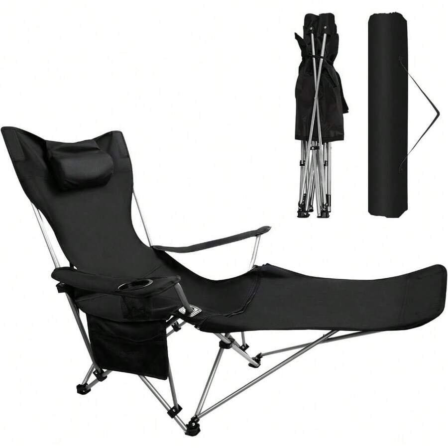 JeeLeeko 2 en 1 Silla de Camping reclinable portátil, Puede Sentarse Silla Reclinable para Acampar con Portavasos, Silla Plegable Portátil, Adecuada para Acampar al Aire Libre, Pescar, Playa, Viajar - 1 - Ver 1