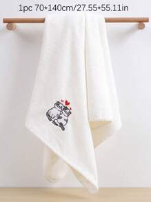 1pc Coral Fleece Embroidered Romantic Cat Design Towel/Bath Towel, Absorbent Soft Makeup Remover Towel, Couples Bathroom Towel, Student Dorm Face/Bath Towel