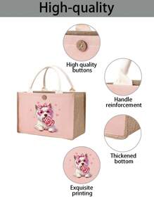 Bolso de lino con bloque de color + Bolsa pequeña con correa de mano, bolsa de almacenamiento, cartera, estampado lindo de perro, la primera opción de regalo para amantes de los perros, bolsa de compras de lino simple, bolsa reutilizable para compras de comestibles y bolsa de maquillaje, cartera, bolsa de regalo para vacaciones