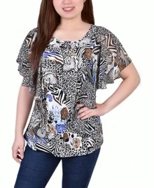 Petite Size Chiffon Sleeve Poncho With Studded Neckline Top