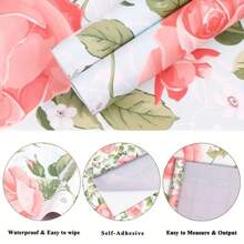 1 Roll Of Flower Pink Rose Wallpaper Green Plant PVC Waterproof Easy To Clean Removable Sticker 7.7inX196.8/118.1/39.3in Bedroom Hotel Living Room Wall Home Decoration Countertop Kitchen Cabinet Furniture Renovation DIY Easy To Install Tear Off And Paste Room Decor Wall Decor Bathroom Decor Bedroom Decor Room Decoration Stuff Living Room Decor House Decor Home Decor Living Room Wall Paper Stickers Wall Stickers Wall Sticker