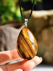 天然虎眼石吊坠长项链，手工多面打结水晶珠水滴项链（天然石颜色随机） - 彩色 - 查看 14