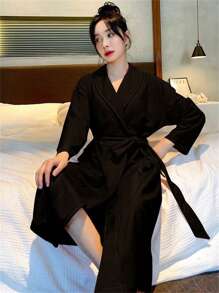 1pc Luxury Couples Bathrobes, Hotel Quality Absorbent Quick-Dry Sleepwear Robe For Him & Her, Plus Size Back To School - Multicolor - View 8