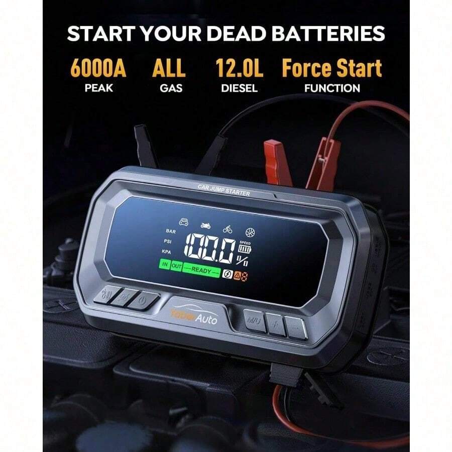 TREKURE 6000A Jump Starter With Air Compressor 160PSI, 45W Charging Car