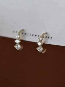 1 Pair Fashionable S925 Sterling Silver Design Cubic Zirconia Arc Shiny Earrings, Sweet & Romantic Jewelry Gift For Ladies, Friendship & Anniversary