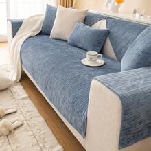Soft Chenille Sofa Couch Cover Mat Striped Weave Textured Sectional Slipcovers With Non-Slip Back Anti Scratch Pet Couch Protector Sofa Armrest Cover Backrest Cover Seat Cover Machine Washable 1 Piece For Living Room Home Decoration - Màu xanh lam - Xem 1