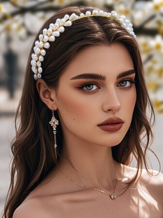 1 件奢华手工仿珍珠装饰新娘头带，时尚优雅婚纱配饰