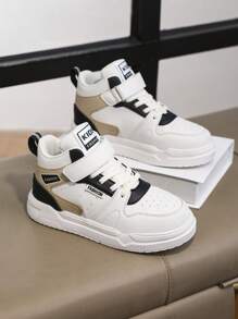 Spring Kids' Fashion Color Block Sports Sneakers With Hook And Loop Closure, Lightweight & Comfy, Suitable For Casual Daily Wear - Black - View 5