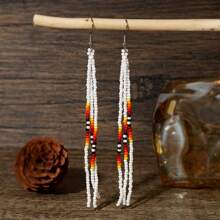 Handmade Bohemian Style Tassel Earrings With Colorful Bead Strings, Perfect Gift For Couples, Friends, Birthdays And Valentine's Day, Earrings Suitable For Everyday Wear,Mom,Mother,Mother's Day,Gift