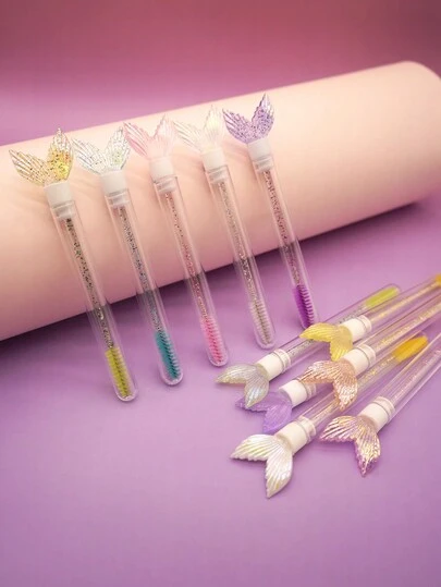 1/2/3/5/7pcs Colorful Mermaid Tail Cartoon Mascara/Eyebrow Brush, Cute Tube Packed Lash Brush, Portable Makeup Brush For Travel