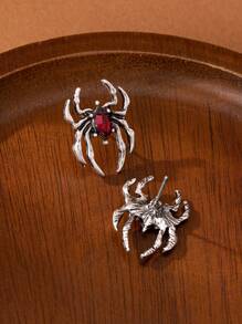1 paire de boucles d'oreilles clous d'oreilles araignée et rubis vintage gothique en alliage, convient pour le port casual et les fêtes