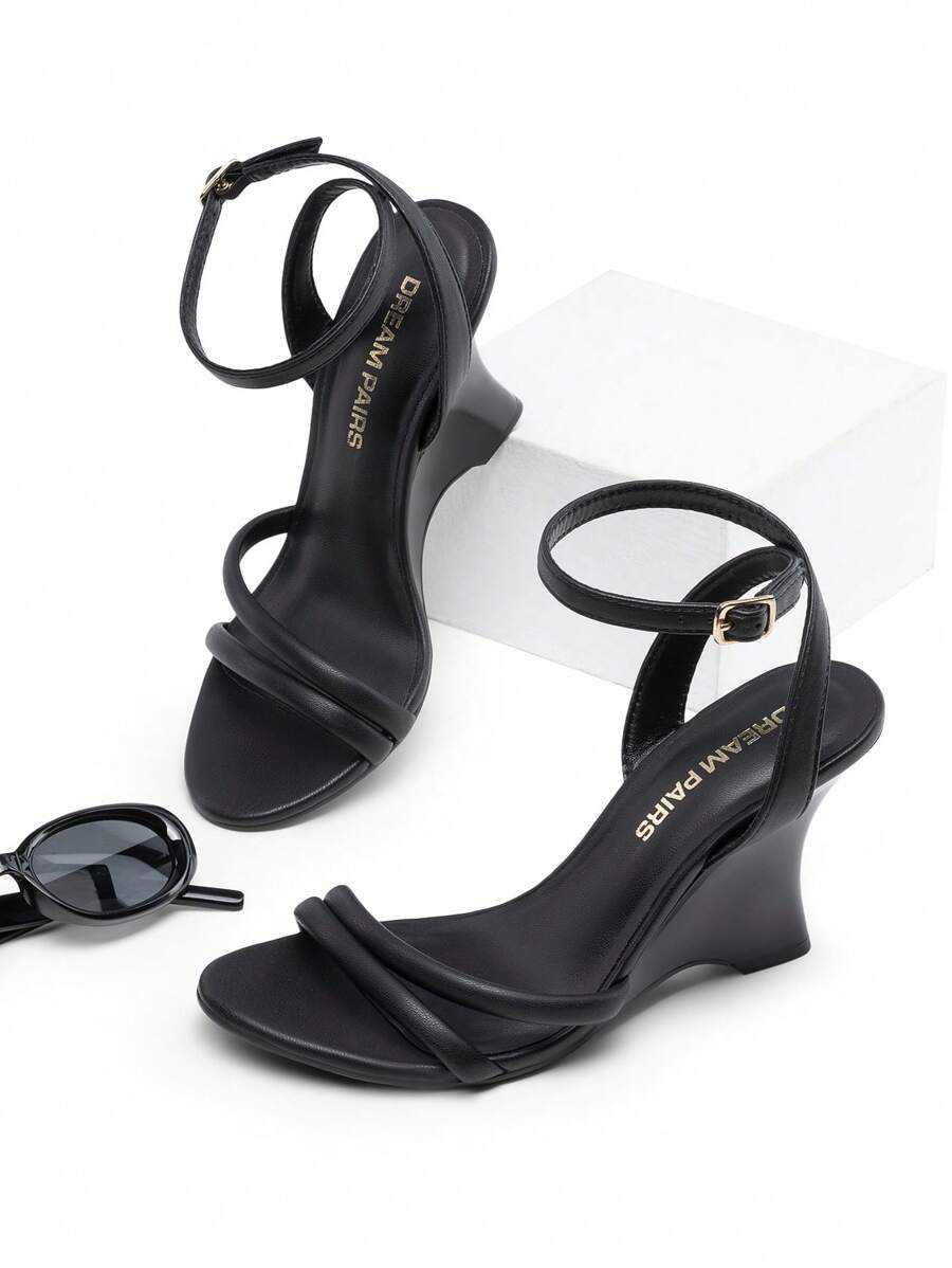 Women's Wedge Sandals Fashion Special-Shaped Ankle Strap High Heels Valentine's Day Summer Party Dance Shoes - màu đen - Xem 1