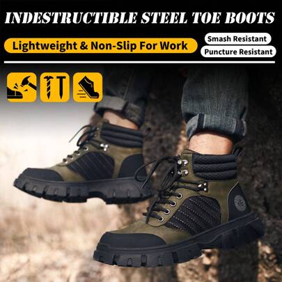 WaterProof Mens Steel Toe Boots -6 Inch Leather Safety Boots Indestructible Construction Boots Breathable Work Boots Light Steel Toe Shoes,Black,Brown