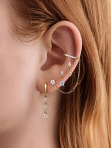 1 件花朵 925 纯银防过敏耳环 女士浪漫耳钉 完美适合派对新娘首饰 精美珠宝 - 金色 - 查看 11