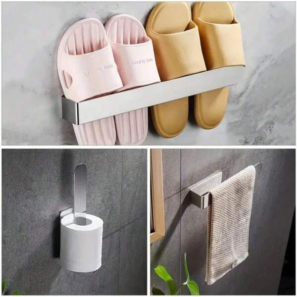 1 pieza Barra de toallas de pared adhesiva sin taladrar, Barra de toalla adecuada para dibujo de alambre de acero inoxidable en el baño
