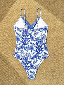 Maillot de bain une pièce avec imprimé floral sexy, froncé et croisé, parfait pour les vacances d'été à la plage