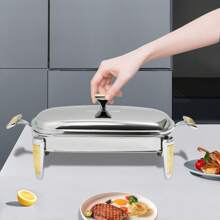 2,2L Glas Warmhaltebehälter Speisenwärmer mit Pfannen Rechteck Mahlzeit Chafing Dish Gastro Behälter mit Deckel Edelstahl Buffetwärmer für Catering, Buffet und Party, Buffet Zubehör, Silber - Silber - Übersicht 1