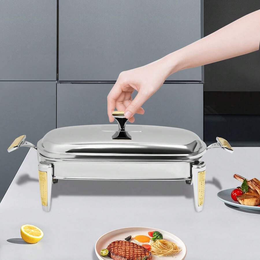 2,2L Glas Warmhaltebehälter Speisenwärmer mit Pfannen Rechteck Mahlzeit Chafing Dish Gastro Behälter mit Deckel Edelstahl Buffetwärmer für Catering, Buffet und Party, Buffet Zubehör, Silber - Silber - Übersicht 1
