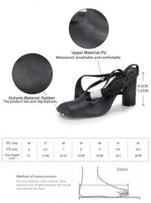 时尚女士夏季交叉系带高跟罗马凉鞋配黑色踝带性感露趾方头细高跟鞋系带高跟凉鞋 - 黑色 - 查看 3