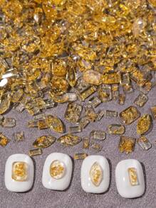 100pcs Transparent Gold Foil Square Rectangular Flat Nail Art Decoration Gold Nail Resin Stone Nail Supplies