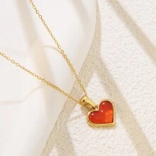1pc Minimalist Cute Style Colorful Heart-Shaped Stainless Steel Pendant Necklace, Suitable For Women's Daily Outfit