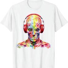 Skull Colorful Mandala Headphones Art Geometric Skull T-Shirt