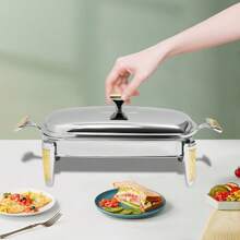 2,2L Glas Warmhaltebehälter Speisenwärmer mit Pfannen Rechteck Mahlzeit Chafing Dish Gastro Behälter mit Deckel Edelstahl Buffetwärmer für Catering, Buffet und Party, Buffet Zubehör, Silber - Silber - Übersicht 2