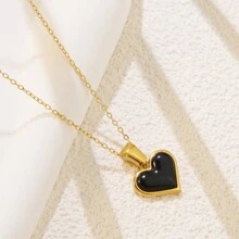 1pc Minimalist Cute Style Colorful Heart-Shaped Stainless Steel Pendant Necklace, Suitable For Women's Daily Outfit