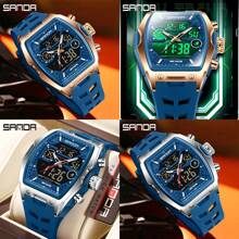 SANDA Men Watch Digital Quartz Dual Time Military Sport Wristwatch Top Brand Luxury Multifunction Alarm Date Week Stopwatch Function Silicone Strap Waterproof Original Electronic Male Clock Gift 6235