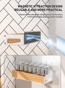 1/2 Pcs White Magnetic Spice Rack - No Drill Needed, Refrigerator & Microwave Side Storage Rack - Ideal For Kitchen Organization And Storage, Kitchen Utensil Holder - Multicolor - View 5