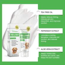 Crema antirugine per animali domestici, rinfrescante e riparativa per irritazioni cutanee di cani e gatti, crema nutriente a base di erbe per sollievo dal prurito. Ingredienti: olio di albero del tè, lithospermum, menta piperita, aloe vera, sophora