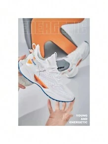 Zapatos Deportivos Tenis Hombre Casuales de Moda Zapatos Deportivos Casuales De Punto Para Hombres - Amortiguación De Aire Transpirable Y Absorción- Para Correr, Baloncesto Y Ejercicio - Blanco - Ver 4