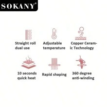 SOKANY Pinza cerámica multifuncional SOKANY, alisador de cabello, pinza de alisado. Tres en para rizar y alisar en seco y húmedo, temperatura ajustable hasta 950 grados, pantalla LED, calentamiento rápido, cola giratoria 360 grados, apto para familias y salones de belleza.