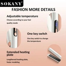 SOKANY Pinza cerámica multifuncional SOKANY, alisador de cabello, pinza de alisado. Tres en para rizar y alisar en seco y húmedo, temperatura ajustable hasta 950 grados, pantalla LED, calentamiento rápido, cola giratoria 360 grados, apto para familias y salones de belleza.