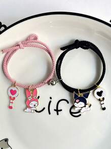 Sanrio 2pcs/Set Sanrio Character Friendship Bracelet Set, Comes With Magnetic Clasp, Polyamide Woven Strap, Anime Style Charm Bracelet, Suitable For Couples And Friends, Bracelet Set, Couples, Anime Items, Halloween