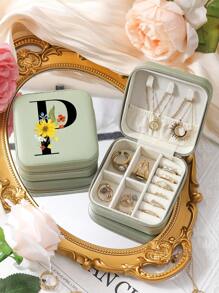 26 Letters Printed Pattern Travel Jewelry Storage Box, Portable Zipper Travel Jewelry Storage Box, Women's Home Storage Box, Pu Leather Waterproof Jewelry Box For Earrings, Necklaces, Rings, Jewelry Storage, Small Jewelry Box, - Suitable As A Gift For Friends And Bridesmaids Back To School