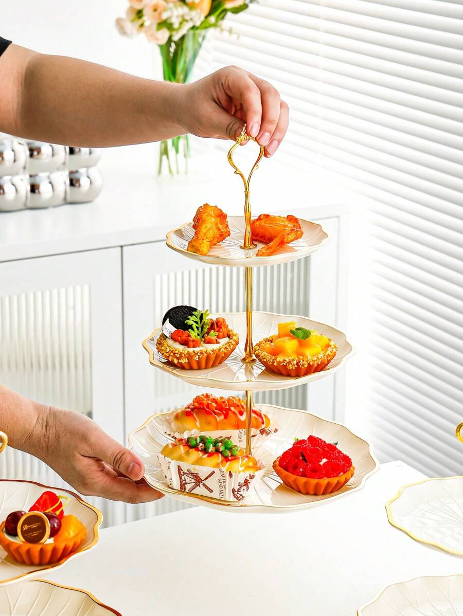 1pc Gold-Plated European Style 3-Tier Acrylic Fruit Stand, Afternoon Tea Tray, Living Room Fruit Plate, Dessert Cake Stand, Suitable For Family Gatherings, Parties, Weddings, Dining Table Decor, Ramadan - Gold - View 1