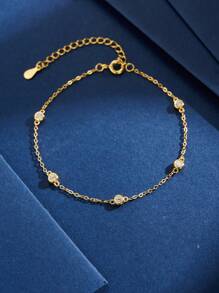 1pc Simple 925 Sterling Silver Small Round Diamond Bracelet Chain Bracelet Fine Jewelry Gift For Women Girlfriend Gift Fine Ladies Jewellery