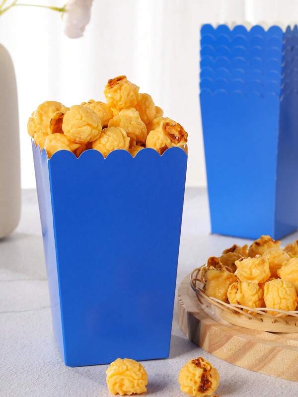 10/24pcs Set Navy Blue Food Containers, Fry Fries Boxes, Popcorn Cups, Popcorn Buckets, Birthday Party Decor And Movie Night Snack Boxes, Suitable For Lunch Box, Bakery, Burger Restaurant