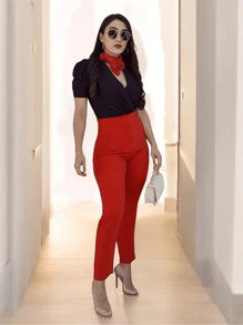 Pantalón Skinny Stretch con Pinzas. - Rojo - Ver 3