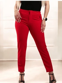 Pantalón Skinny Stretch con Pinzas. - Rojo - Ver 6