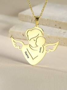 1 Stainless Steel Angel Mother And Child Name Date And Text Custom Necklace Birthday And Mother's Day Memorial Gift For New Mothers