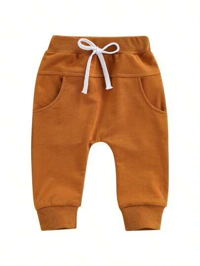 Pantalones para recién nacidos, niños y niñas, cintura elástica, cordón ajustable, estilo informal, holgados, largos